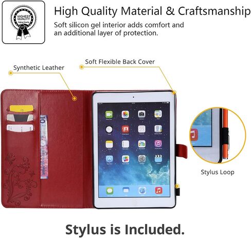 for iPad 6th/5th Generation 9.7" Case 2018/2017, for iPad Air 2/Air 1 with Stand/Pencil Holder/Pocket [Auto Wake/Sleep] Embossed Smart Cover for iPad 9.7 inch/Air 2nd/1st Gen, Red Butterfly in Kuwait