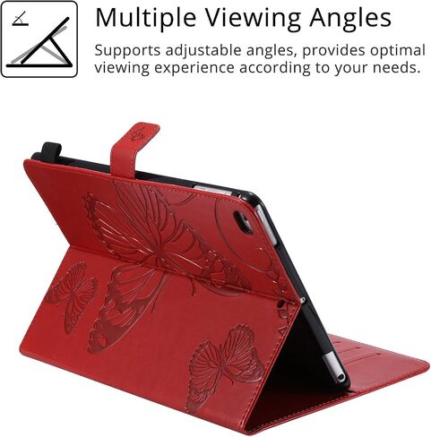 for iPad 6th/5th Generation 9.7" Case 2018/2017, for iPad Air 2/Air 1 with Stand/Pencil Holder/Pocket [Auto Wake/Sleep] Embossed Smart Cover for iPad 9.7 inch/Air 2nd/1st Gen, Red Butterfly in Kuwait