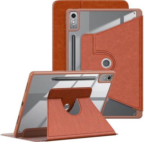 Case for Lenovo Tab P12 (2024) 12.7",with Hand Pen Holder, Clear Transparent Hard PC Back,360° Adjustable Swivel Cover Lenovo Tab p12 12.7inch 2023 Tablet, Auto Sleep/Wake,Brown in Kuwait