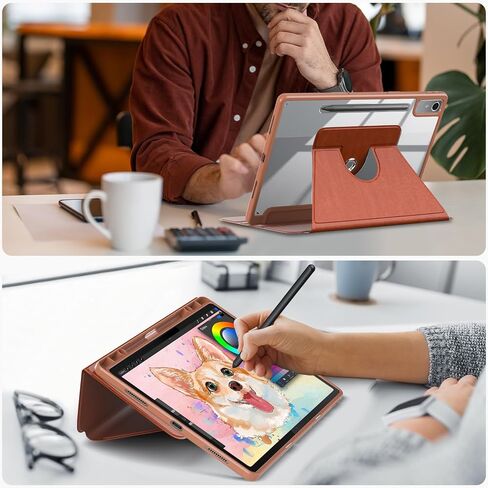 Case for Lenovo Tab P12 (2024) 12.7",with Hand Pen Holder, Clear Transparent Hard PC Back,360° Adjustable Swivel Cover Lenovo Tab p12 12.7inch 2023 Tablet, Auto Sleep/Wake,Brown in Kuwait