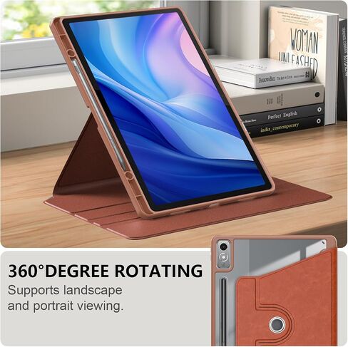 Case for Lenovo Tab P12 (2024) 12.7",with Hand Pen Holder, Clear Transparent Hard PC Back,360° Adjustable Swivel Cover Lenovo Tab p12 12.7inch 2023 Tablet, Auto Sleep/Wake,Brown in Kuwait