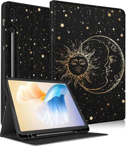 for Samsung Galaxy Tab S8 Plus/ S7 Plus/ S7 FE Case 12.4 Inch Women Cute Girls Folio Moon Sun Teen Boys Black Design Cover for Samsung Tablet S8 Plus 2022/ S7 Plus 2021/ S7 FE 5G Cases in Saudi Arabia