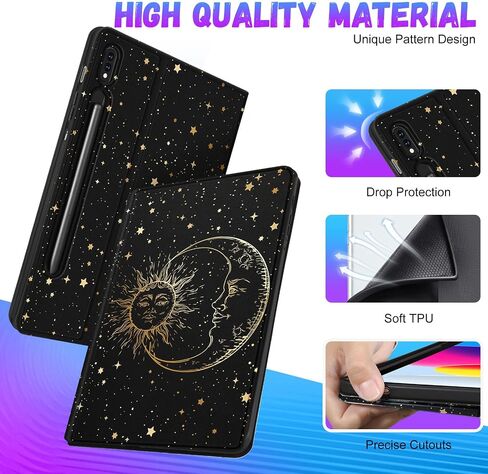 for Samsung Galaxy Tab S8 Plus/ S7 Plus/ S7 FE Case 12.4 Inch Women Cute Girls Folio Moon Sun Teen Boys Black Design Cover for Samsung Tablet S8 Plus 2022/ S7 Plus 2021/ S7 FE 5G Cases in Saudi Arabia