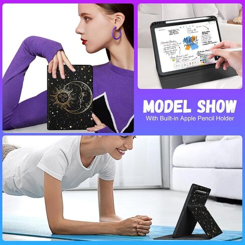 for Samsung Galaxy Tab S8 Plus/ S7 Plus/ S7 FE Case 12.4 Inch Women Cute Girls Folio Moon Sun Teen Boys Black Design Cover for Samsung Tablet S8 Plus 2022/ S7 Plus 2021/ S7 FE 5G Cases in Saudi Arabia