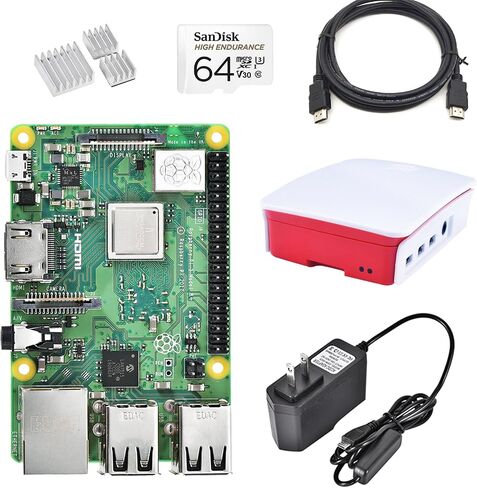 مجموعة أدوات Raspberry Pi 3 B+ (B Plus) للمبتدئين (32 جيجابايت، حافظة Raspberry Pi 3b+ الرسمية باللون الأحمر والأبيض)، لبناء جهاز كمبيوتر صغير/روبوت ذكي/وحدة تحكم ألعاب in Saudi Arabia