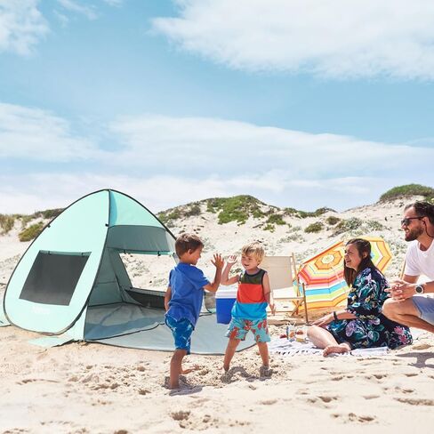 TOBTOS Beach Tent Sun Shelter with UPF50+ Protection, 11.5' x 10.5' Beach Canopy Fit 4-6 Person, Outddor Camping Sun Shade with 6 Sandbags for Beach, Backyard, Picnic in Kuwait