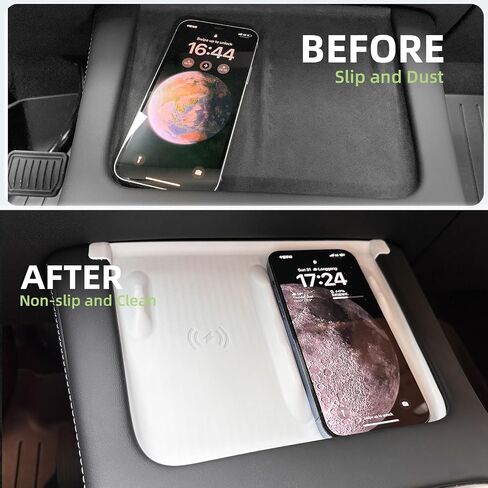 Tesla Model 3 Model Y Center Console Wireless Charging Mat, Anti-Slip Silicone Mat Charging Pad for Tesla Accessories Model 3 (2021-2023) and Model Y (2021-2024), Black/Carbon Fiber Edition in Saudi Arabia
