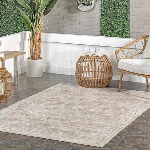 nuLOOM Aine Geometric 2x8 Machine Washable Indoor/Outdoor Runner Rug for Living Room Patio Deck Front Porch Entryway Hallway Kitchen, Beige in Saudi Arabia