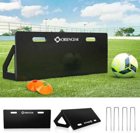 معدات تدريب كرة القدم على شكل لوح كرة القدم، مدرب كرة قدم محمول قابل للطي على الحائط، مناسب للتمرين على الكرة الطائرة والتمرير والرماية، أسود، مع 10 مخاريط in Kuwait