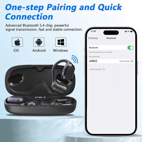 BANIGIPA Open Ear True Wireless Earbuds, Bluetooth 5.4 Headphones w/Dual Mic for Calling, 10g Light&Comfort, Open Ear Earbuds w/Earhooks for Working Running Traveling, IP67 Waterproof, 40H Playtime in Kuwait