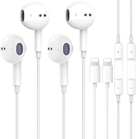 2 Pack Wired Earbuds for iPhone Headphones Wired Lightning Earphones Built-in Microphone & Volume Control Headsets Compatible for iPhone 14/13/12/11/XR/XS/X/8/7/SE/Pro/Pro Max, White in Saudi Arabia