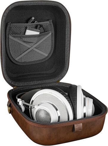 حافظة Geekria Shield متوافقة مع سماعات AKG K340، K240، K242، K271، K272، K141، K142، K121، حقيبة حمل بديلة ذات هيكل صلب مع تخزين الكابل (جلد نباتي بني) in Saudi Arabia