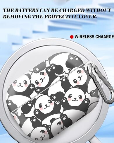 متوافق مع غطاء حافظة Airpod pro الجيل الثاني/الأول مع سلسلة مفاتيح بنمط لطيف وغطاء صلب ومضاد للانزلاق للرجال والنساء والفتيات (Smile Panda) in Saudi Arabia