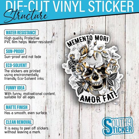 (3Pcs) Memento Mori Sticker Amor Fati Skull Gold Roses Flowers 2" Vinyl Die-Cut Stickers for Hard Hat Water Bottle Laptop Skateboard Helmet Aesthetic Decoration Stuff Gifts 2 Inches in Kuwait