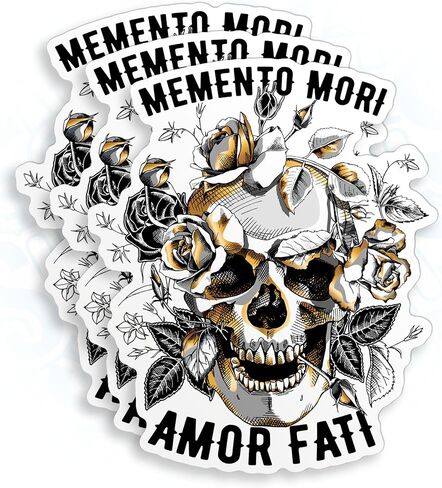 (3Pcs) Memento Mori Sticker Amor Fati Skull Gold Roses Flowers 2" Vinyl Die-Cut Stickers for Hard Hat Water Bottle Laptop Skateboard Helmet Aesthetic Decoration Stuff Gifts 2 Inches in Kuwait