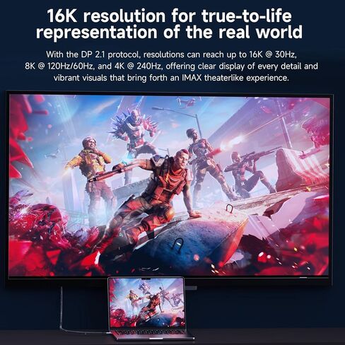 USB C to DisplayPort 2.1 Cable [16K@30Hz,8K@60Hz,4K@144Hz/120Hz] 8K Type C to DP 2.1 Cable [40Gbps, Thunderbolt 4/3] Compatible with MacBook Pro/Air, iPad Pro, Samsung Galaxy S23, 1.64FT(0.5m) in Kuwait