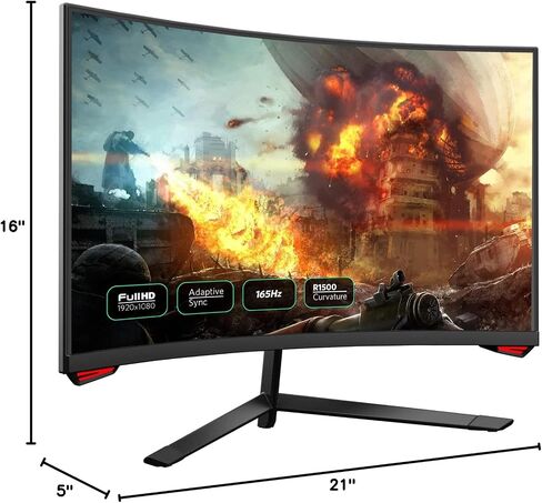 شاشة منحنية بمعدل تحديث 24 بوصة 165 هرتز، دقة Full HD 1080P مع منافذ عرض HDMI، متوافقة مع VESA، شاشة العناية بالعين خالية من التمزق للمكتب المنزلي والألعاب (يتضمن كابل DP) in Kuwait