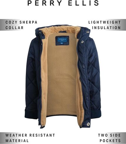 Perry Ellis Boys' Jacket - Faux Memory Diamond Quilted Jacket - Winter Coat Puffer Jacket for Boys: Infant/Toddlers (12M-7) in Kuwait