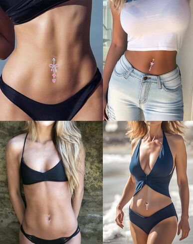 5pcs Pink Belly Buton Ring 14G Clicker Belly Button Ring Surgical Stainless Steel Belly Button Rings for Women Heart Belly Ring Pack Piercing Jewelry in Saudi Arabia