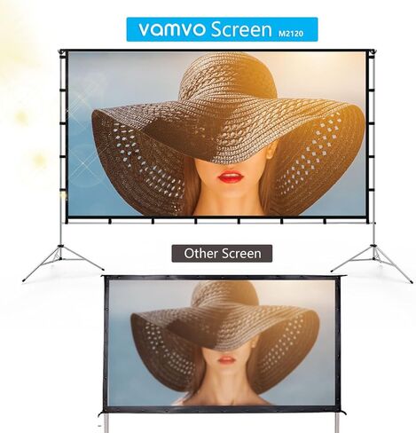 Projector Screen Outdoor, Vamvo Projector Screen with Stand Portable 120" Foldable Projector Screen, 10 Feet Indoor Movie Screen with Carrying Bag for Home Theater Backyard Movie Night in Kuwait