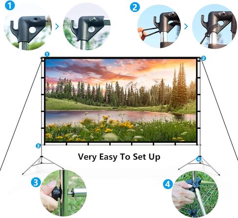 Projector Screen Outdoor, Vamvo Projector Screen with Stand Portable 120" Foldable Projector Screen, 10 Feet Indoor Movie Screen with Carrying Bag for Home Theater Backyard Movie Night in Kuwait