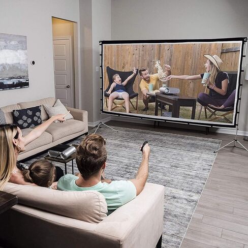 Projector Screen Outdoor, Vamvo Projector Screen with Stand Portable 120" Foldable Projector Screen, 10 Feet Indoor Movie Screen with Carrying Bag for Home Theater Backyard Movie Night in Kuwait