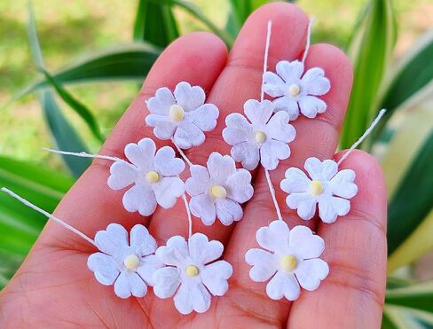 HukDok Mini Flowers with Thread Stem Mulberry Paper Flower Embellishment Card Craft Supplies Scrapbooking DIY Card Crafts Projects. (Purple Tone) in Saudi Arabia