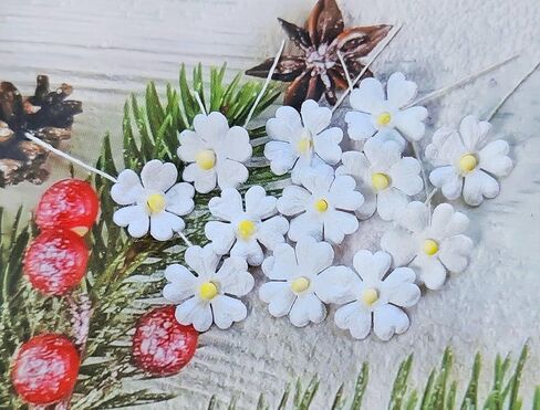 HukDok Mini Flowers with Thread Stem Mulberry Paper Flower Embellishment Card Craft Supplies Scrapbooking DIY Card Crafts Projects. (Purple Tone) in Saudi Arabia