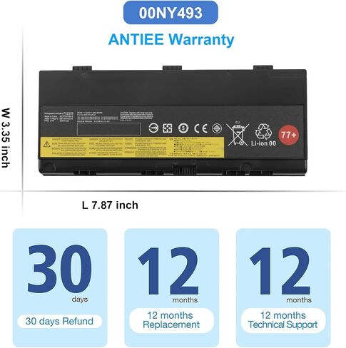 01AV477 00NY493 77+ 77++ Laptop Battery for Lenovo Thinkpad P50 P51 P52 00NY490 00NY491 00NY492 01AV496 01AV495 SB10K97634 SB10K97635 SB10H45075 SB10H45077 SB10H45076 SB10H45078 L17L6P51 L17M6P51 90Wh in Saudi Arabia