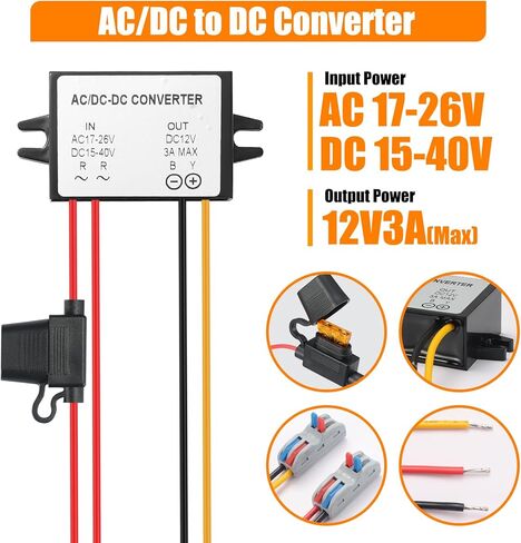 AC DC 15V-40V Step Down to DC 12V 3A Power Converter IP68 Waterproof Transformer 36W Buck Converter for Truck Boat Vehicle Car Cart in Saudi Arabia