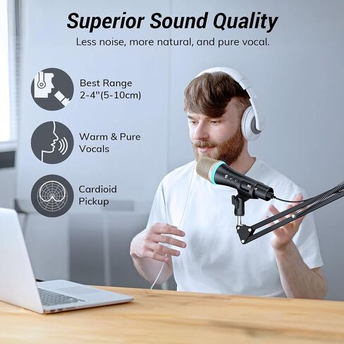 TONOR USB/Type C Dynamic Microphone for PC, RGB Podcast Computer Gaming Mic with Boom Arm for Recording, Live, Streaming, YouTube, Singing, Studio,Karaoke Microfono with Quick Mute Button Pink in Saudi Arabia