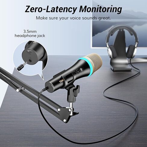 TONOR USB/Type C Dynamic Microphone for PC, RGB Podcast Computer Gaming Mic with Boom Arm for Recording, Live, Streaming, YouTube, Singing, Studio,Karaoke Microfono with Quick Mute Button Pink in Saudi Arabia