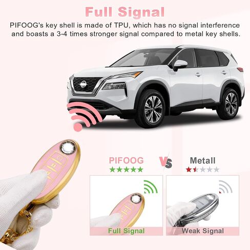 غطاء PIFOOG Key Fob لنيسان 5 أزرار باللون الأرجواني مع سلسلة مفاتيح بلينغ جرلي لمفاتيح السيارة غطاء كامل أغطية حماية ملحقات لألتيما سينترا روج ماكسيما أرمادا مورانو باثفايندر فيرسا تي بي يو للنساء in Kuwait