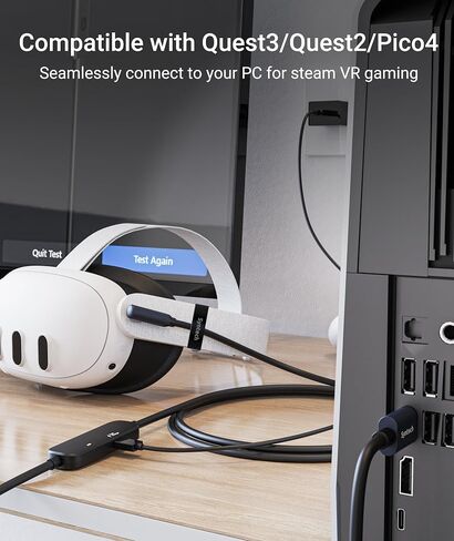 Syntech Link Cable 16FT with Charging, Compatible with Meta Quest 3/Oculus Quest 2 Accessories, VR Link Cable with Separate Charging Port, USB 3.0 to Type C Cord Light for PC/SteamVR, Black in Saudi Arabia