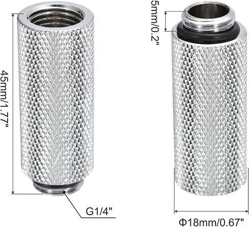 MECCANIXITY ذكر إلى أنثى موسع تركيب G1/4 x 45mm لنظام تبريد المياه فضي اللون 6 قطع in Saudi Arabia