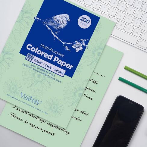 Veritas Colored Copy Paper, Multi-Purpose paper, Colored Printer Paper 8.5" x 11", 20 lb / 75 GSM,Salmon,200 Sheets (1 Reams)，Made in USA in Kuwait