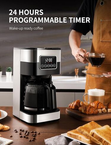 SHARDOR Coffee Maker Programmable with Thermal Carafe, Touch-Screen Drip Coffee Machine with Timer, 8-Cup Coffee Pot with Pause & Serve, Regular & Strong Brew, Auto Shut Off, Black & Stainless Steel in Saudi Arabia