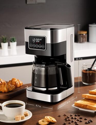 SHARDOR Coffee Maker Programmable with Thermal Carafe, Touch-Screen Drip Coffee Machine with Timer, 8-Cup Coffee Pot with Pause & Serve, Regular & Strong Brew, Auto Shut Off, Black & Stainless Steel in Saudi Arabia