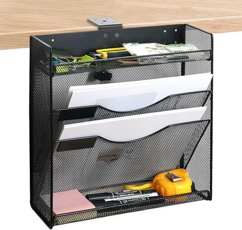 FIROK 4 طبقات حامل ملفات تحت المكتب، مشبك على منظم أدراج جانبية للمكتب، منظم رف مستندات بدون حفر للمنزل، لوازم المكتب... in Kuwait