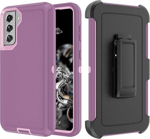 Case with Belt-Clip Holster for Galaxy S21 Drop Full Body Rugged Shock Dust Proof Military Protective Armour Phone Cover Heavy Duty (Purple Red/Light Pink) in Saudi Arabia