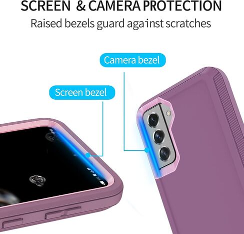 Case with Belt-Clip Holster for Galaxy S21 Drop Full Body Rugged Shock Dust Proof Military Protective Armour Phone Cover Heavy Duty (Purple Red/Light Pink) in Saudi Arabia