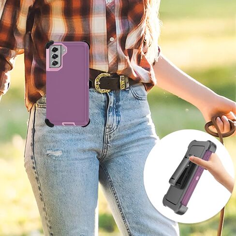 Case with Belt-Clip Holster for Galaxy S21 Drop Full Body Rugged Shock Dust Proof Military Protective Armour Phone Cover Heavy Duty (Purple Red/Light Pink) in Saudi Arabia