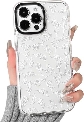 NITITOP متوافق مع iPhone 14 Pro Max Case لطيف زهرة شفافة للنساء فتاة فائقة النحافة كريستال مقاوم للصدمات ناعم TPU مضاد للأصفر غطاء هاتف واقٍ - أبيض in Kuwait