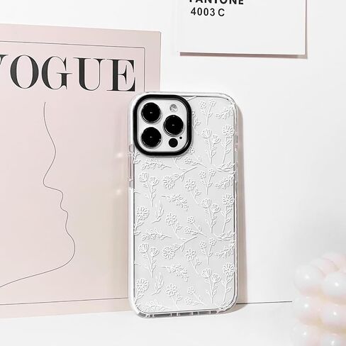 NITITOP متوافق مع iPhone 14 Pro Max Case لطيف زهرة شفافة للنساء فتاة فائقة النحافة كريستال مقاوم للصدمات ناعم TPU مضاد للأصفر غطاء هاتف واقٍ - أبيض in Kuwait