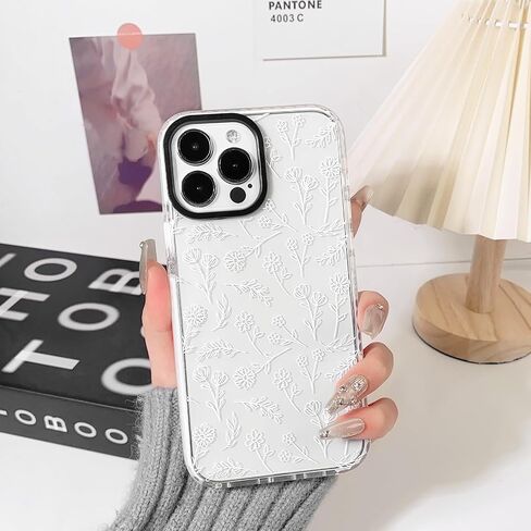 NITITOP متوافق مع iPhone 14 Pro Max Case لطيف زهرة شفافة للنساء فتاة فائقة النحافة كريستال مقاوم للصدمات ناعم TPU مضاد للأصفر غطاء هاتف واقٍ - أبيض in Kuwait
