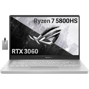 ASUS 2022 ROG Zephyrus 14" FHD 144Hz Gaming Laptop, AMD Ryzen 7-5800HS Processor, 16GB RAM, 2TB PCIe SSD, Backlit Keyboard, NVIDIA GeForce RTX 3060 Graphics, Windows 11, White, 32GB USB Card