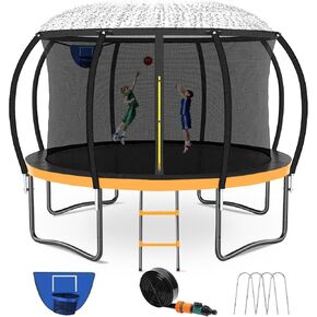 Trampoline 12FT 14FT, Outdoor Trampolines with Enclosure Net & Ladder, Recreational Trampoline for Kids and Adults, Heavy Duty Trampoline for Backyard, ASTM Approved