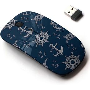 2.4G Wireless Mouse with Cute Pattern Design for All Laptops and Desktops with Nano Receiver - Nautical Theme Blue