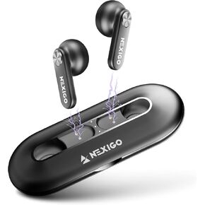 NexiGo Air T2 Ultra-Thin Wireless Earbuds, Qualcomm QCC3040, Bluetooth 5.2, 4-Mic CVC 8.0 Noise Cancelling for Clear Calls, aptX, 28H Playtime, USB-C, IPX5 Waterproof, Black