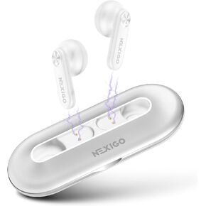 NexiGo Air T2 Ultra-Thin Wireless Earbuds, Qualcomm QCC3040, Bluetooth 5.2, 4-Mic CVC 8.0 Noise Cancelling for Clear Calls, aptX, 28H Playtime, USB-C, IPX5 Waterproof, Black